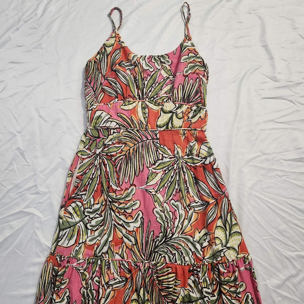 C&C California Women's Medium Tropical Print Strapless Maxi Dress Linen Blend - Picture 3 of 13